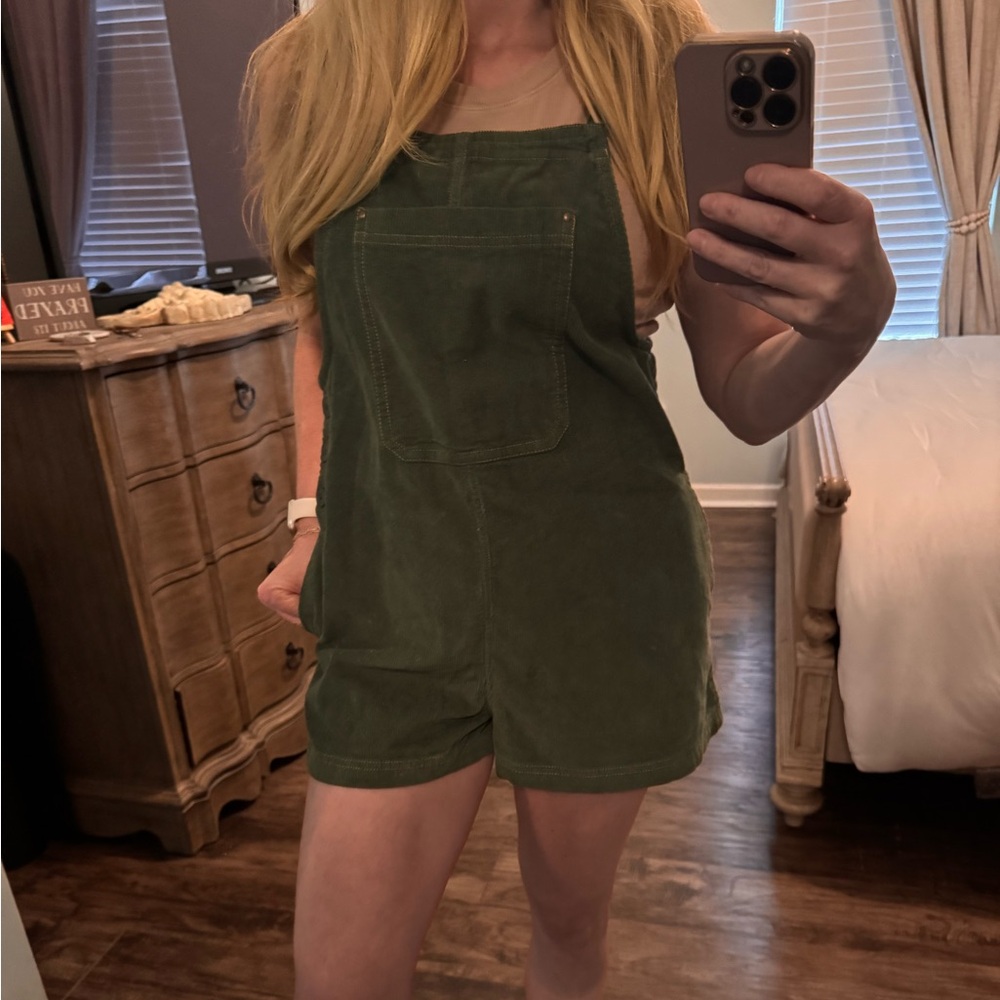 BDG Green Corduroy Short Overalls